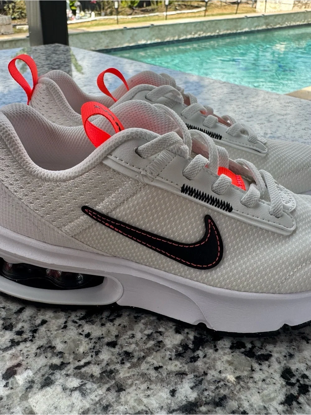 Nike air max Kids White Sneakers with Black Swoosh and Red Stitching